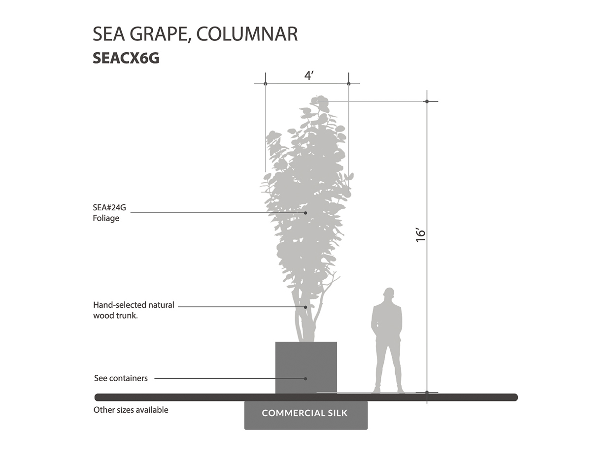 Sea Grape Columnar Faux Tree - Fake Deciduous Tree | Commercial Silk