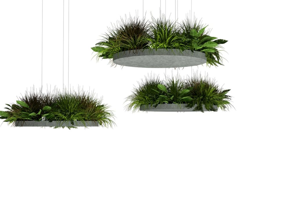 Hanging Acoustic Clouds with Faux Greenery