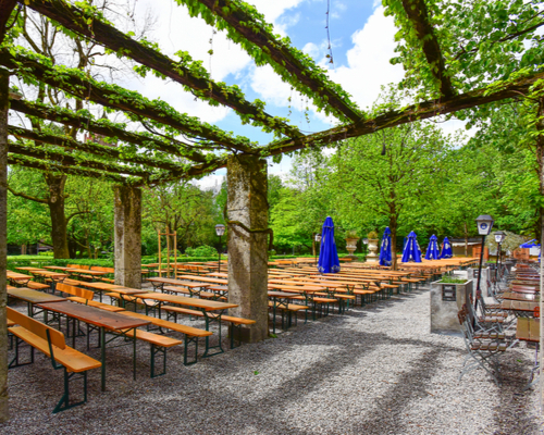 outdoor seating area beer garden