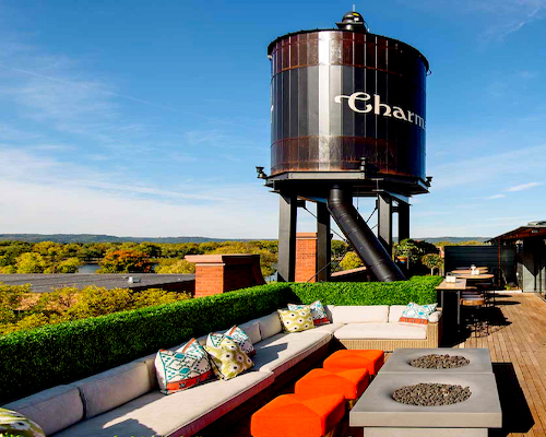 rooftop faux boxwood hedges